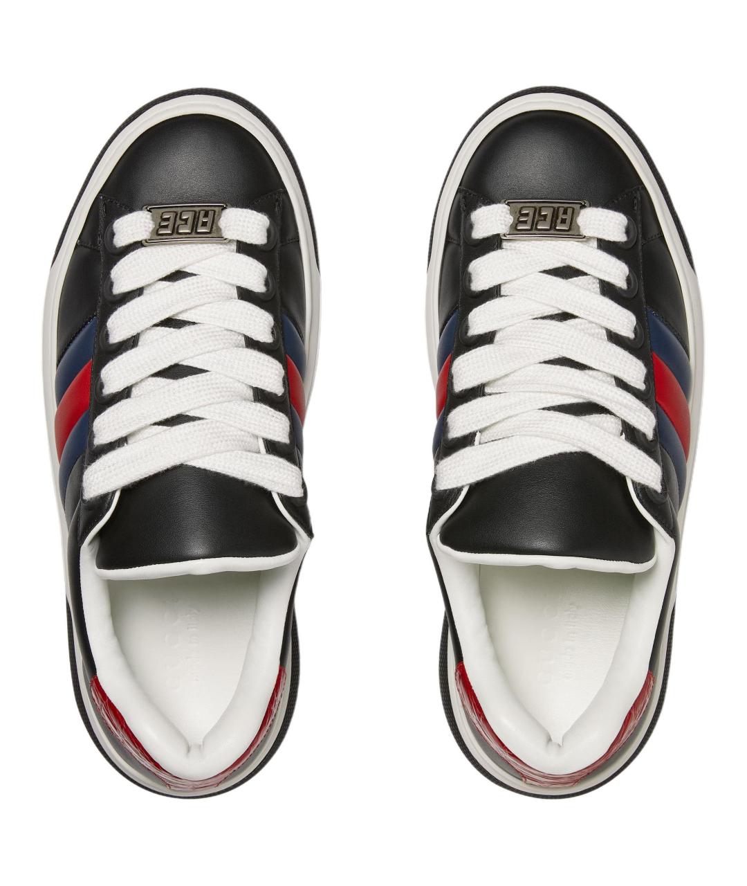 GUCCI Черные кожаные низкие кроссовки / кеды, фото 4