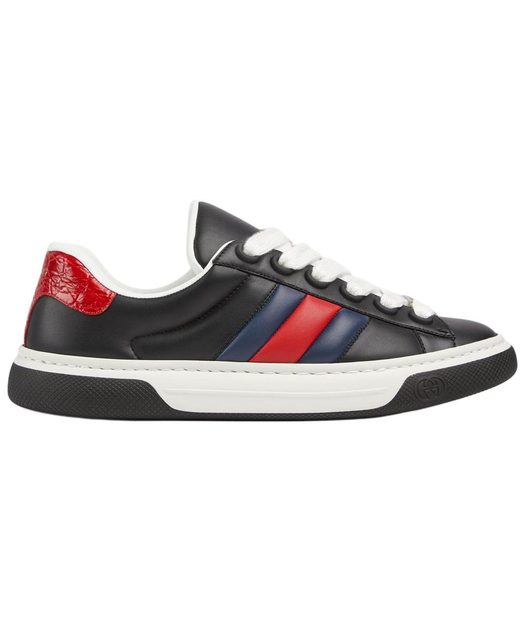 GUCCI Черные кожаные низкие кроссовки / кеды, фото 1