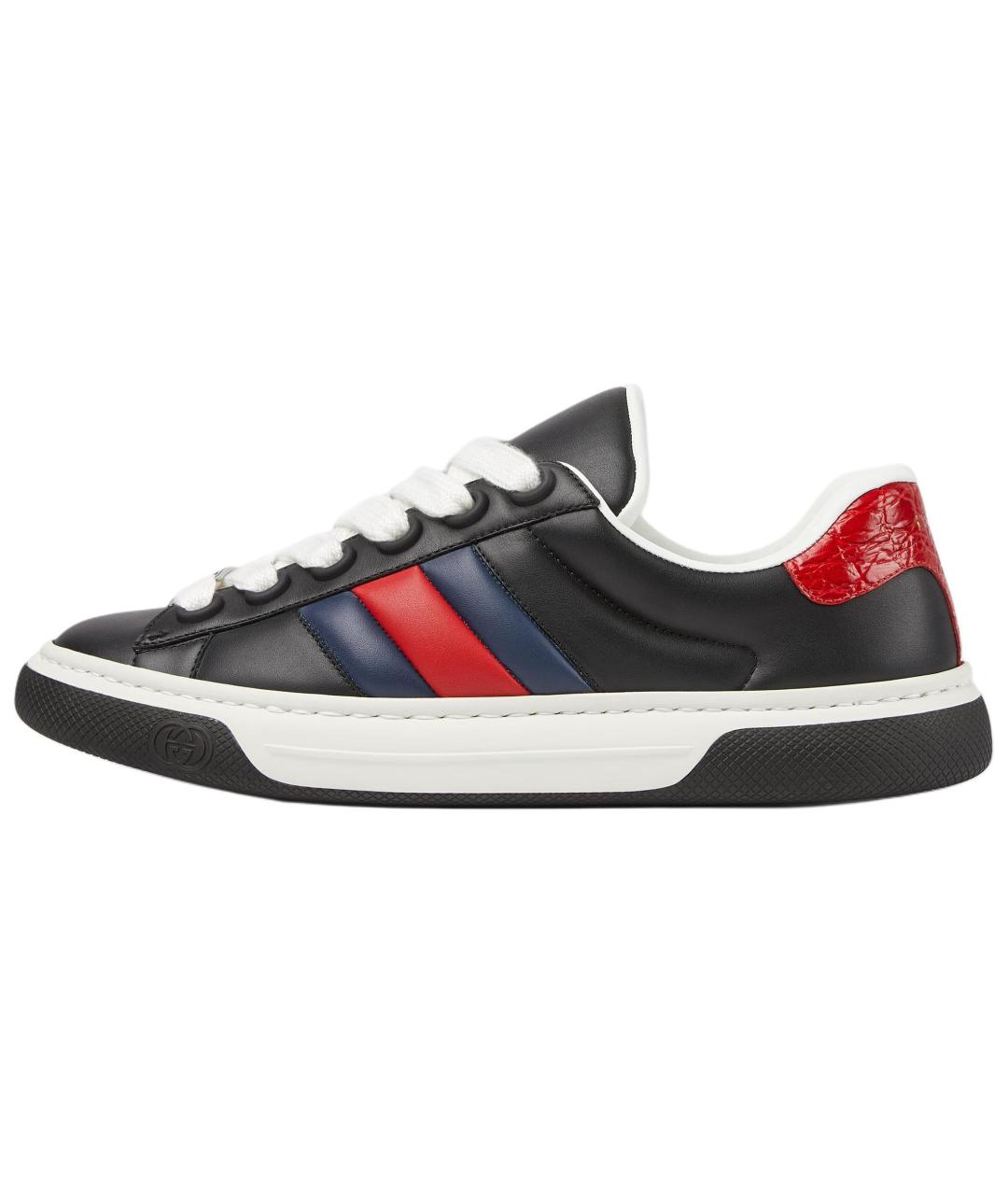 GUCCI Черные кожаные низкие кроссовки / кеды, фото 2