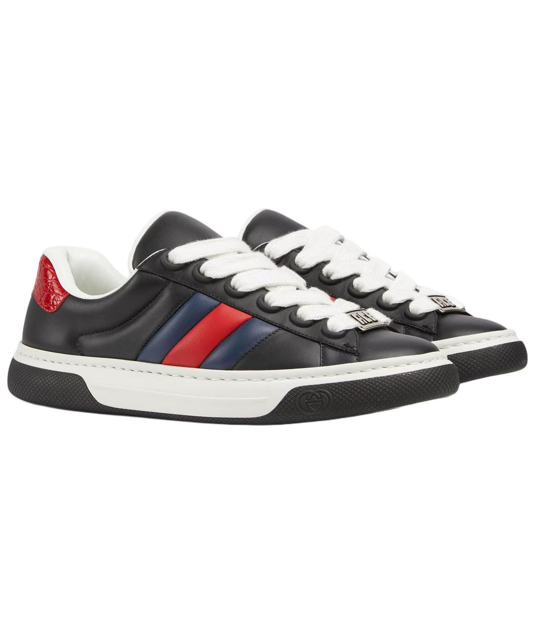 GUCCI Черные кожаные низкие кроссовки / кеды, фото 3