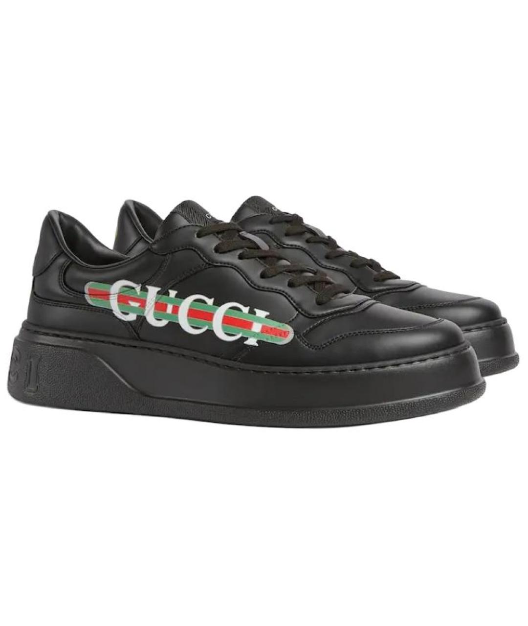 GUCCI Черные кожаные низкие кроссовки / кеды, фото 2