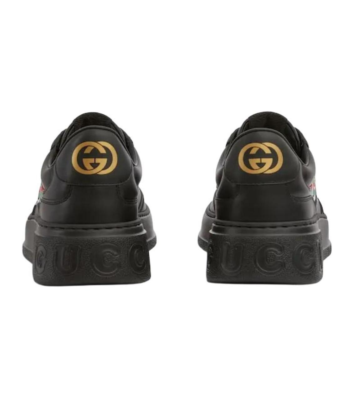 GUCCI Черные кожаные низкие кроссовки / кеды, фото 4