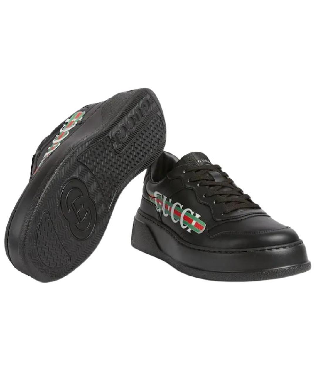 GUCCI Черные кожаные низкие кроссовки / кеды, фото 5