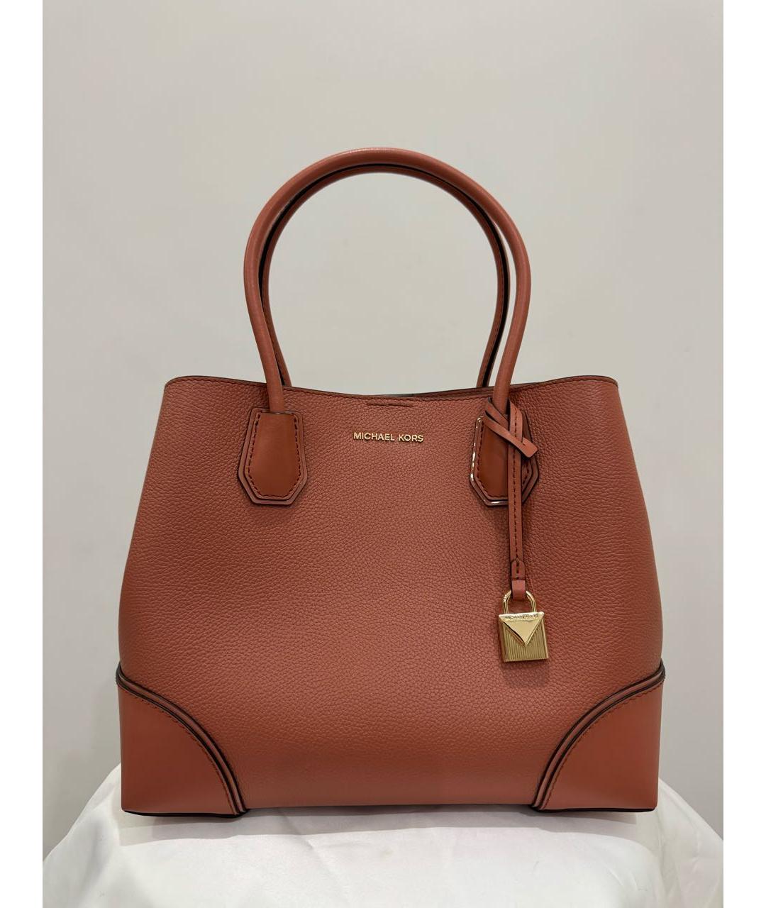 MICHAEL KORS Коралловая кожаная сумка с короткими ручками, фото 5