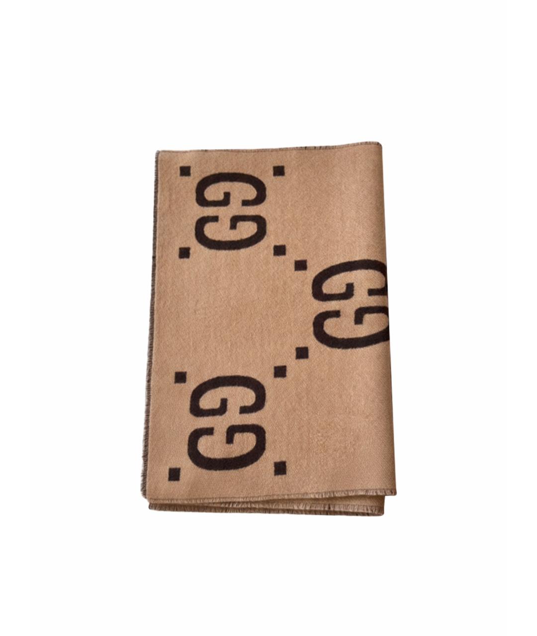 GUCCI Коричневый шерстяной шарф, фото 1