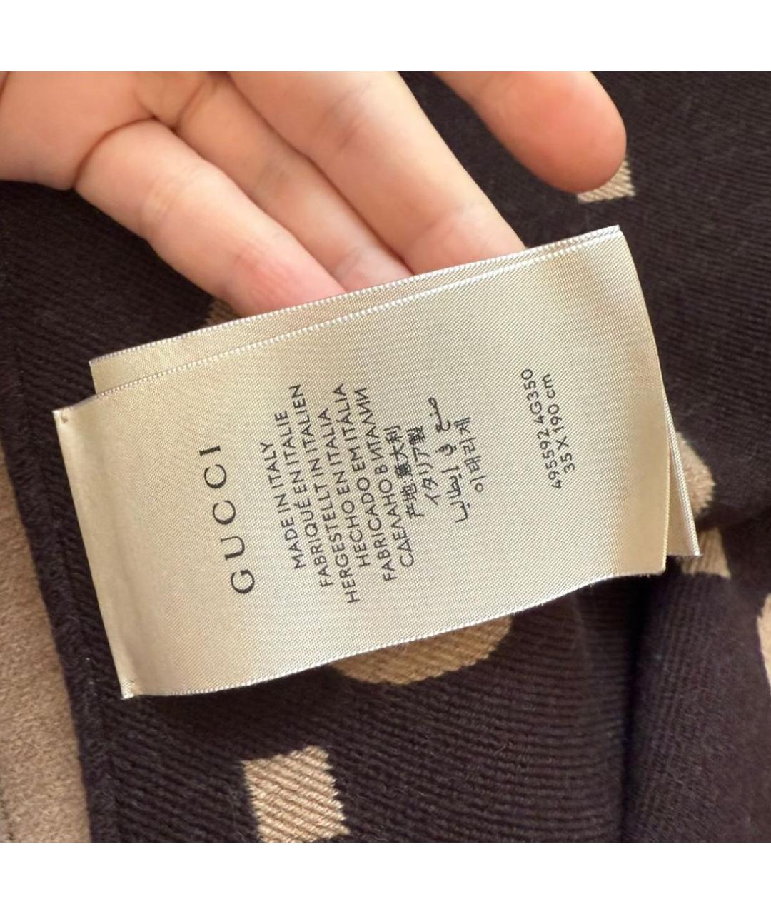 GUCCI Коричневый шерстяной шарф, фото 3