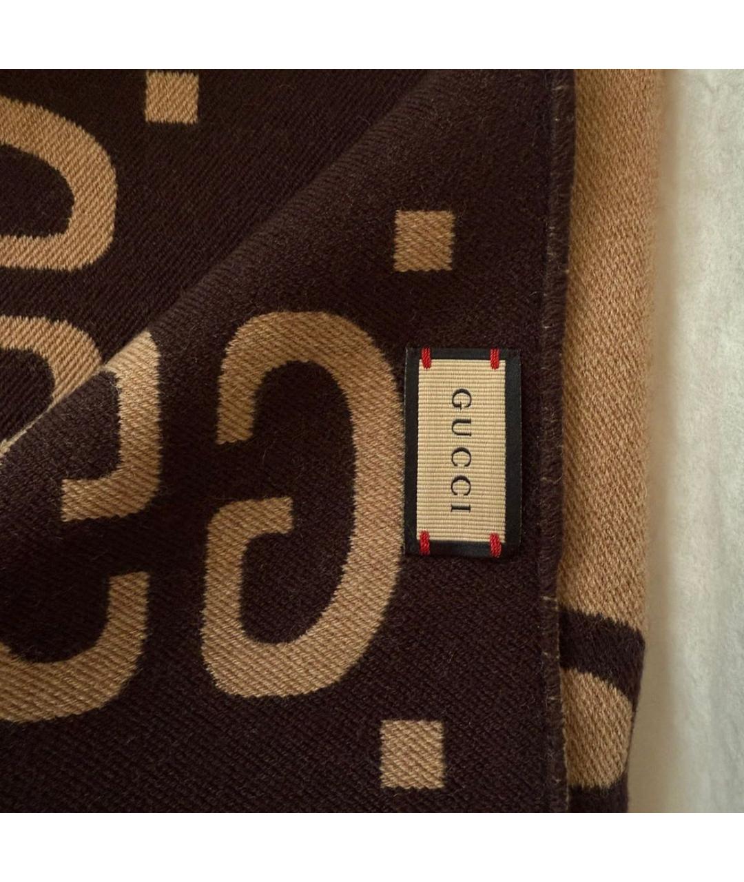 GUCCI Коричневый шерстяной шарф, фото 2