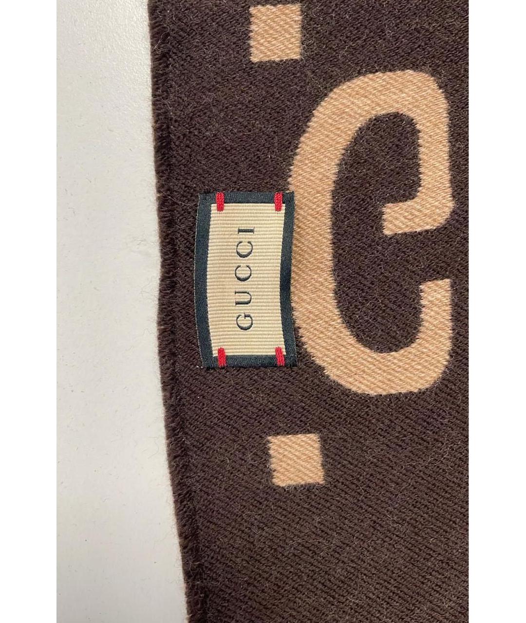 GUCCI Коричневый шерстяной шарф, фото 5
