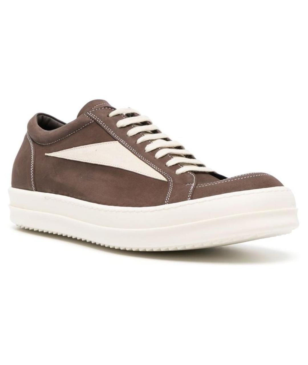 RICK OWENS Коричневые кожаные низкие кроссовки / кеды, фото 3