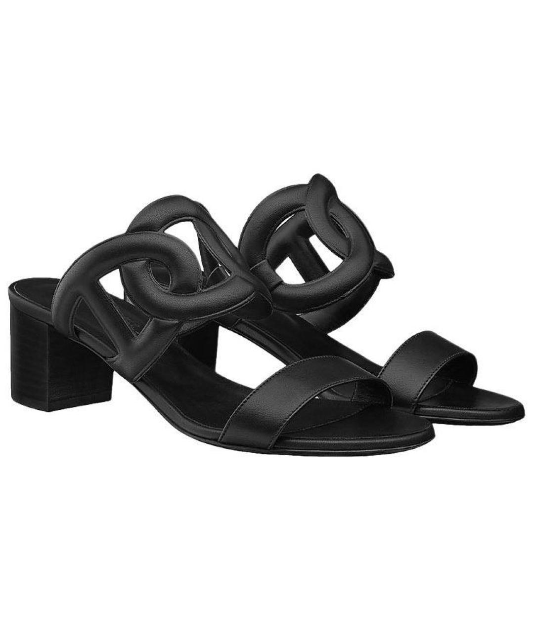 HERMES Черные кожаные сандалии, фото 3