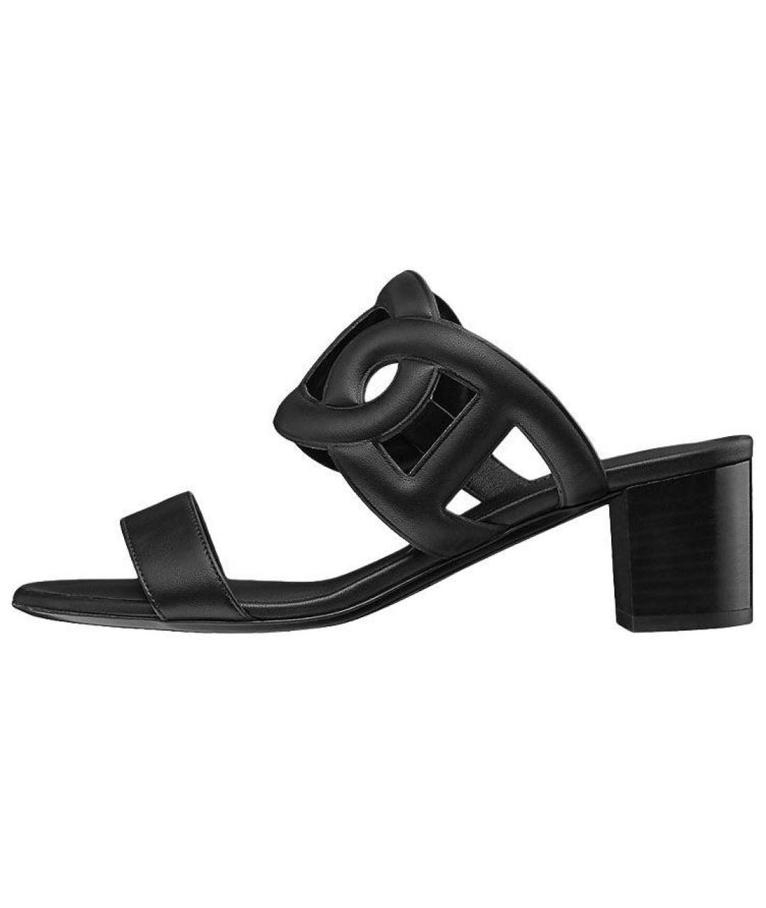 HERMES Черные кожаные сандалии, фото 2