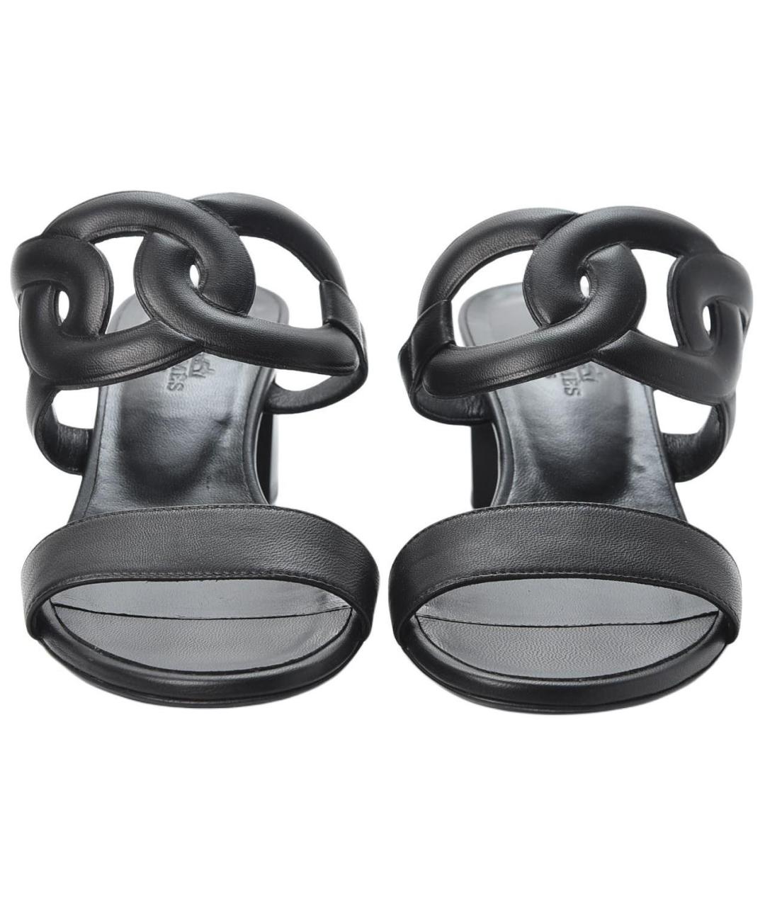 HERMES Черные кожаные сандалии, фото 5