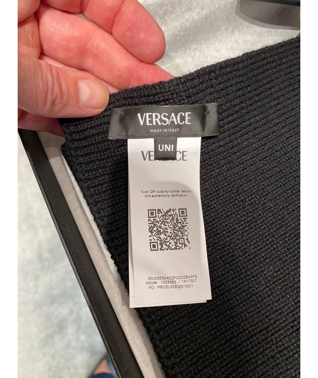 VERSACE Черный шерстяной шарф, фото 3