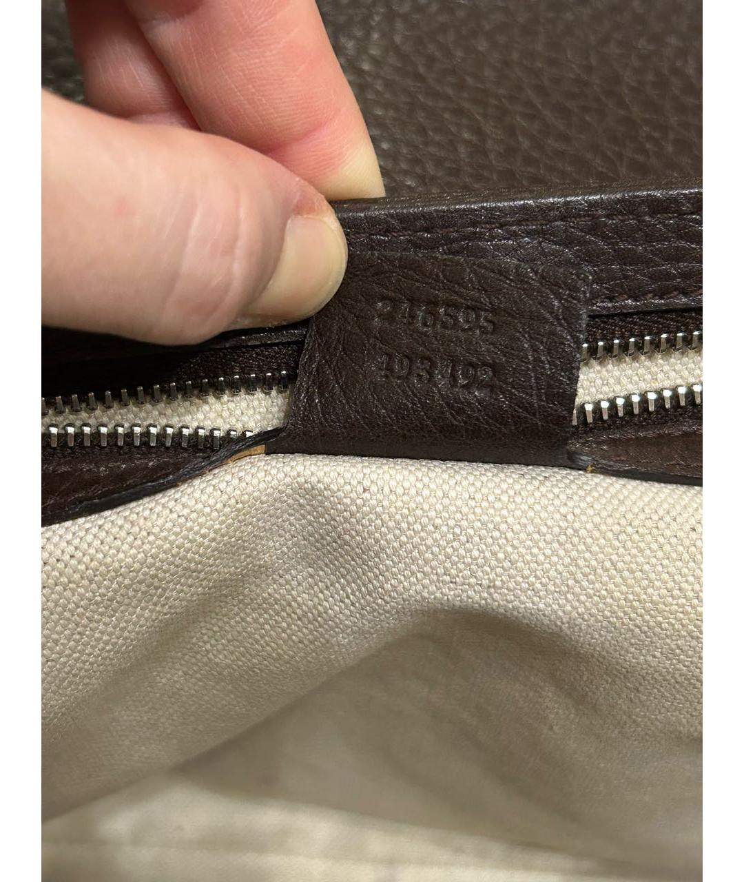 GUCCI Коричневая жаккардовая сумка с короткими ручками, фото 8