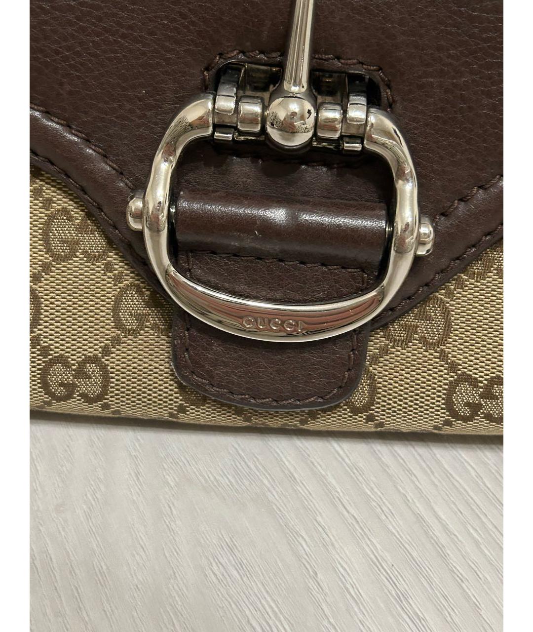 GUCCI Коричневая жаккардовая сумка с короткими ручками, фото 5