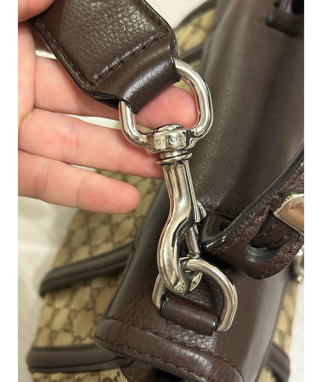 GUCCI Коричневая жаккардовая сумка с короткими ручками, фото 6