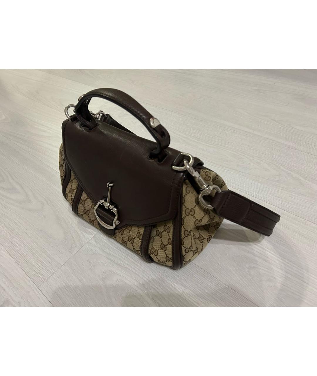 GUCCI Коричневая жаккардовая сумка с короткими ручками, фото 2