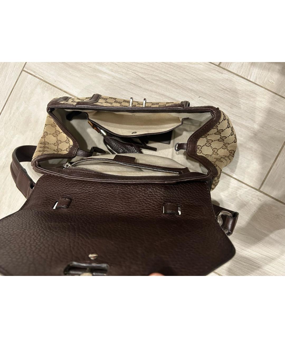 GUCCI Коричневая жаккардовая сумка с короткими ручками, фото 4