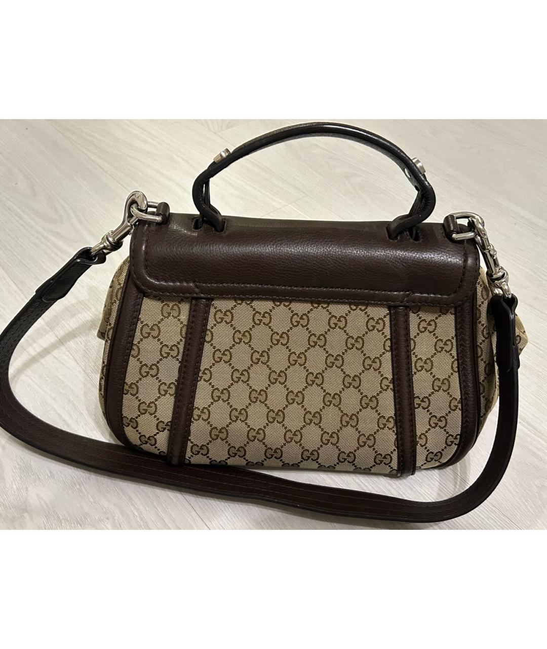 GUCCI Коричневая жаккардовая сумка с короткими ручками, фото 3