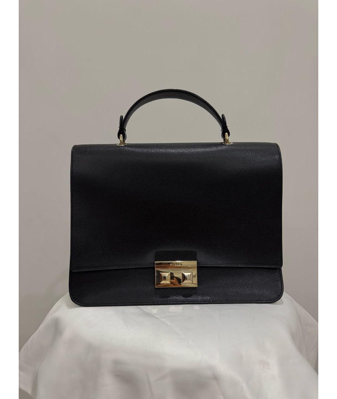 FURLA Черная кожаная сумка с короткими ручками, фото 5