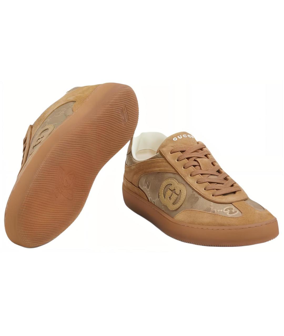 GUCCI Бежевые замшевые низкие кроссовки / кеды, фото 6