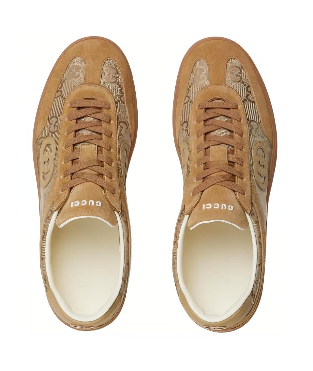 GUCCI Бежевые замшевые низкие кроссовки / кеды, фото 4