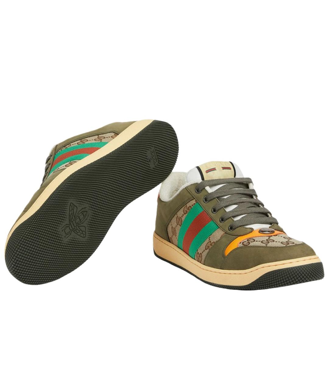 GUCCI Зеленые кожаные низкие кроссовки / кеды, фото 6