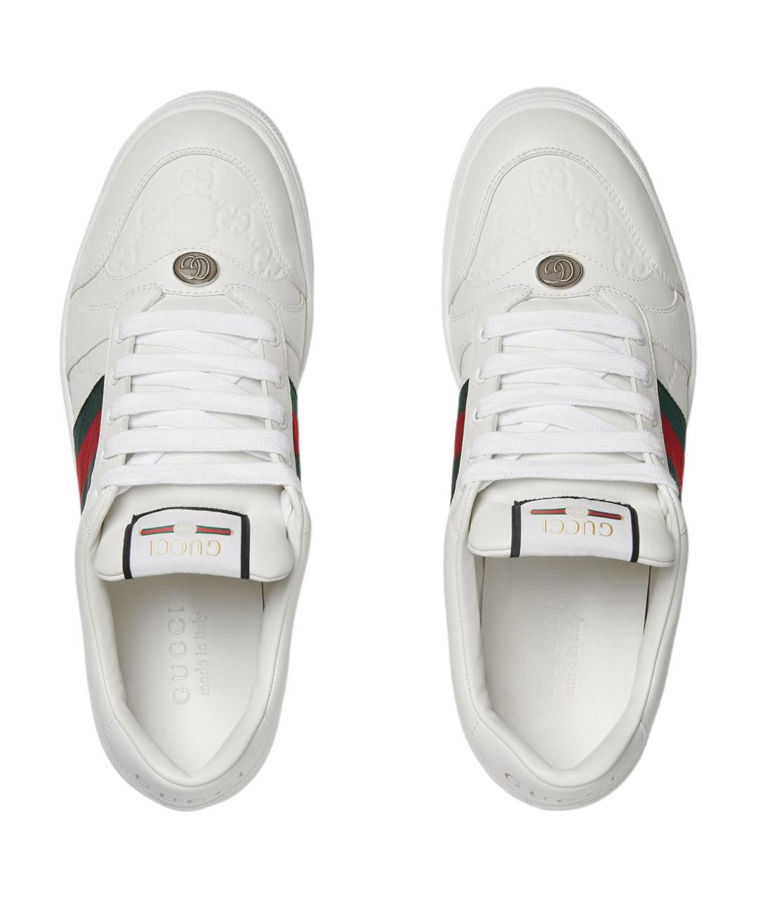 GUCCI Белые кожаные низкие кроссовки / кеды, фото 4
