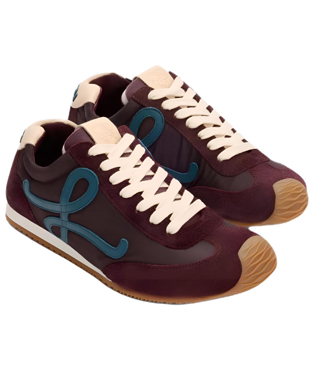 LOEWE Бордовые замшевые кроссовки, фото 4