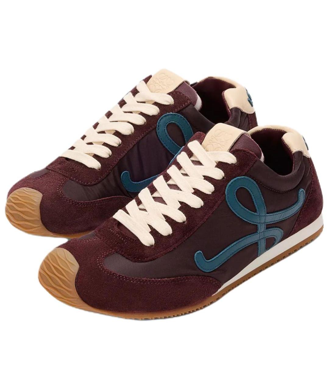 LOEWE Бордовые замшевые кроссовки, фото 3