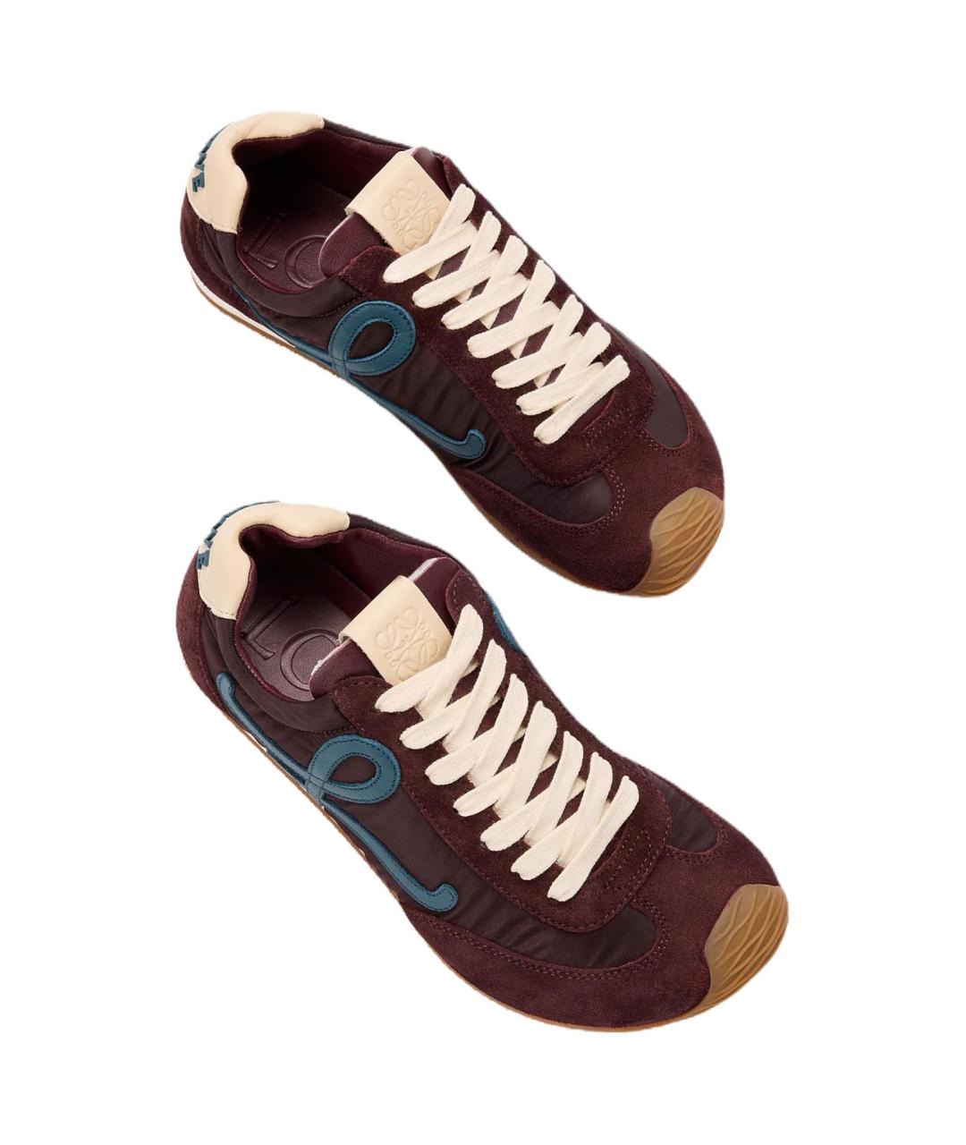 LOEWE Бордовые замшевые кроссовки, фото 5