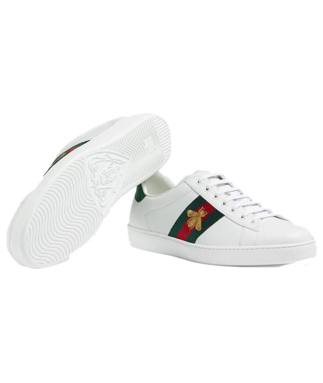 GUCCI Белые кожаные низкие кроссовки / кеды, фото 5