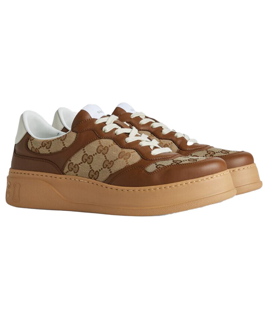 GUCCI Коричневые кожаные низкие кроссовки / кеды, фото 2