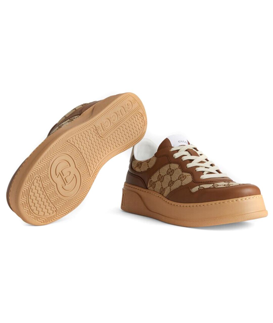 GUCCI Коричневые кожаные низкие кроссовки / кеды, фото 5