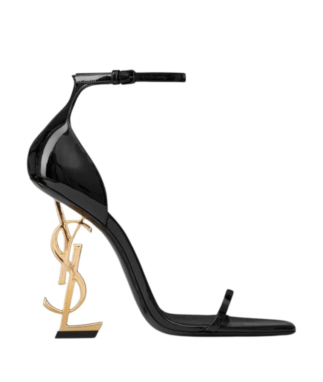 SAINT LAURENT Черные босоножки из лакированной кожи, фото 1