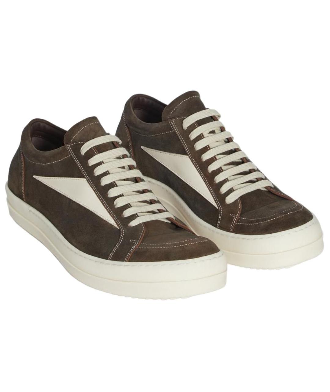 RICK OWENS Коричневые кожаные низкие кроссовки / кеды, фото 3