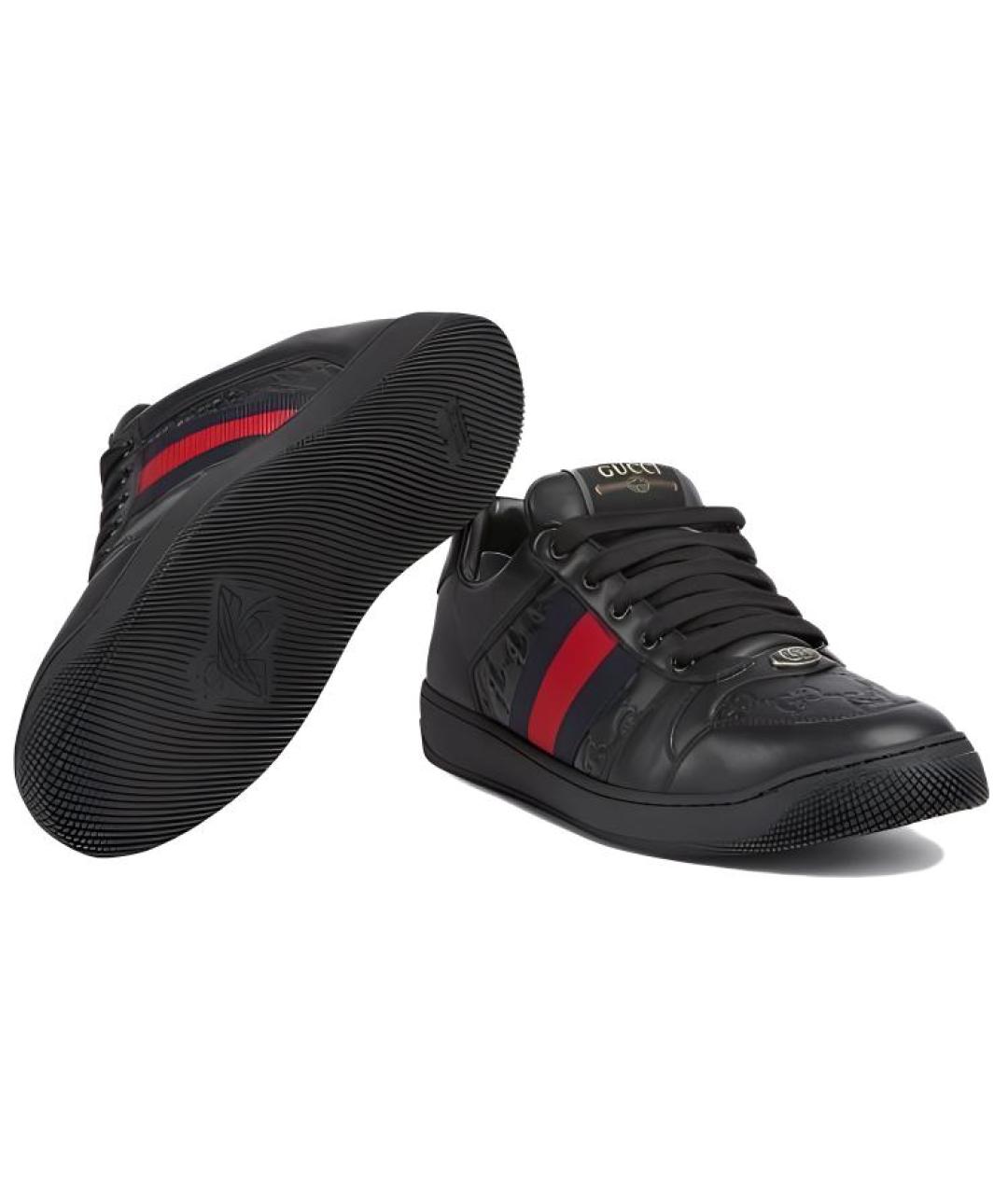 GUCCI Черные кожаные низкие кроссовки / кеды, фото 5