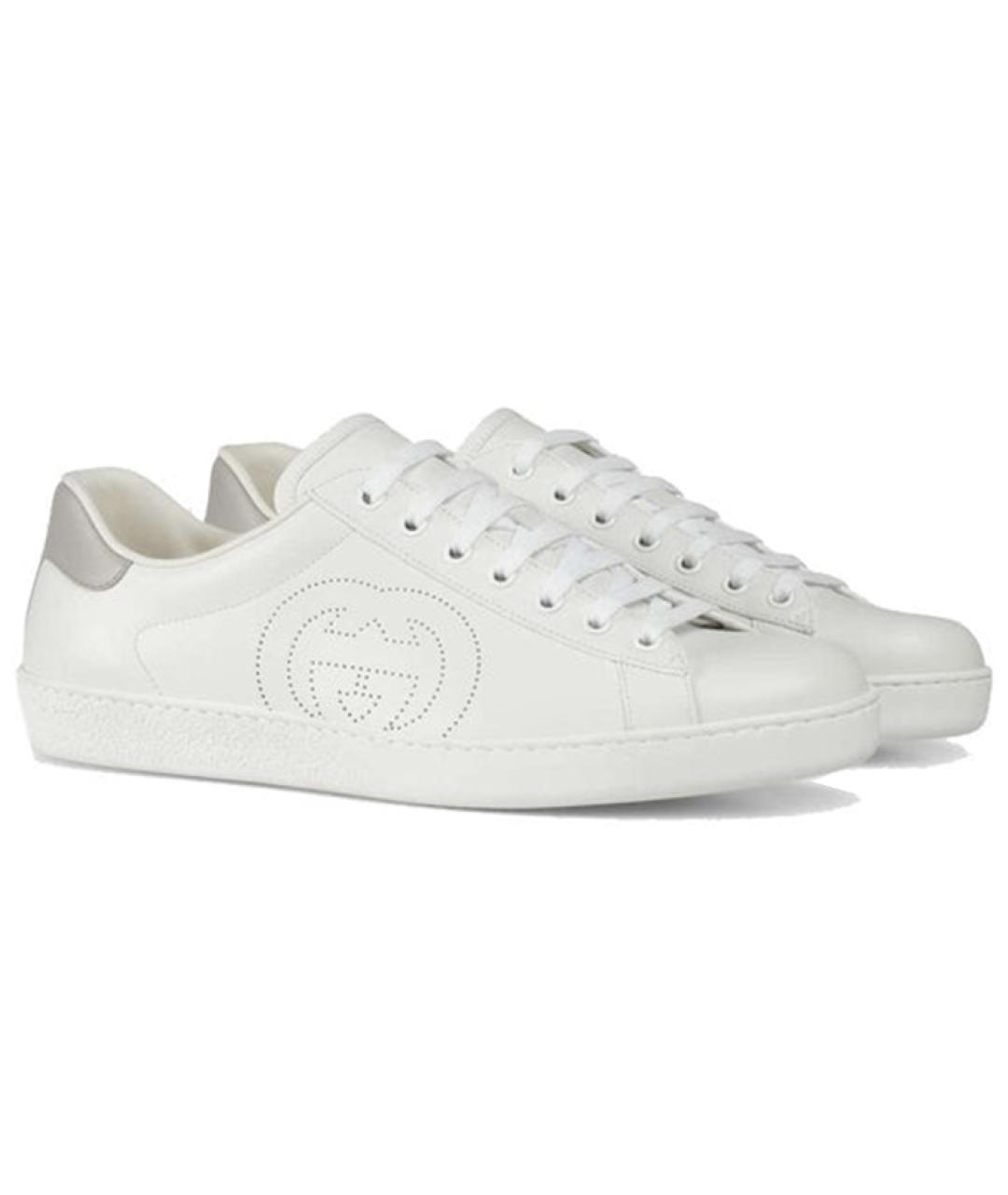 GUCCI Белые кожаные низкие кроссовки / кеды, фото 3