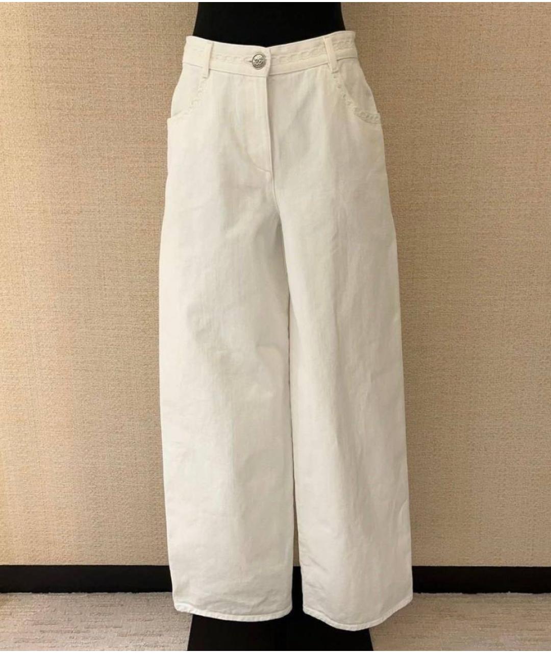 CHANEL Белые хлопковые прямые джинсы, фото 4
