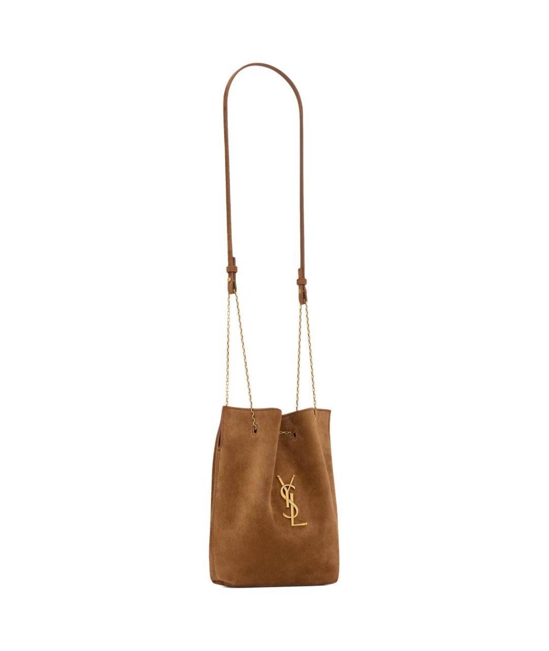SAINT LAURENT Коричневая замшевая сумка через плечо, фото 2