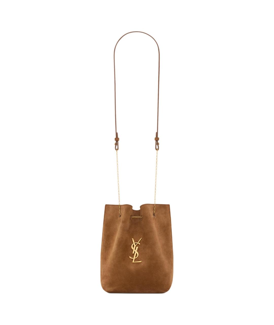 SAINT LAURENT Коричневая замшевая сумка через плечо, фото 1