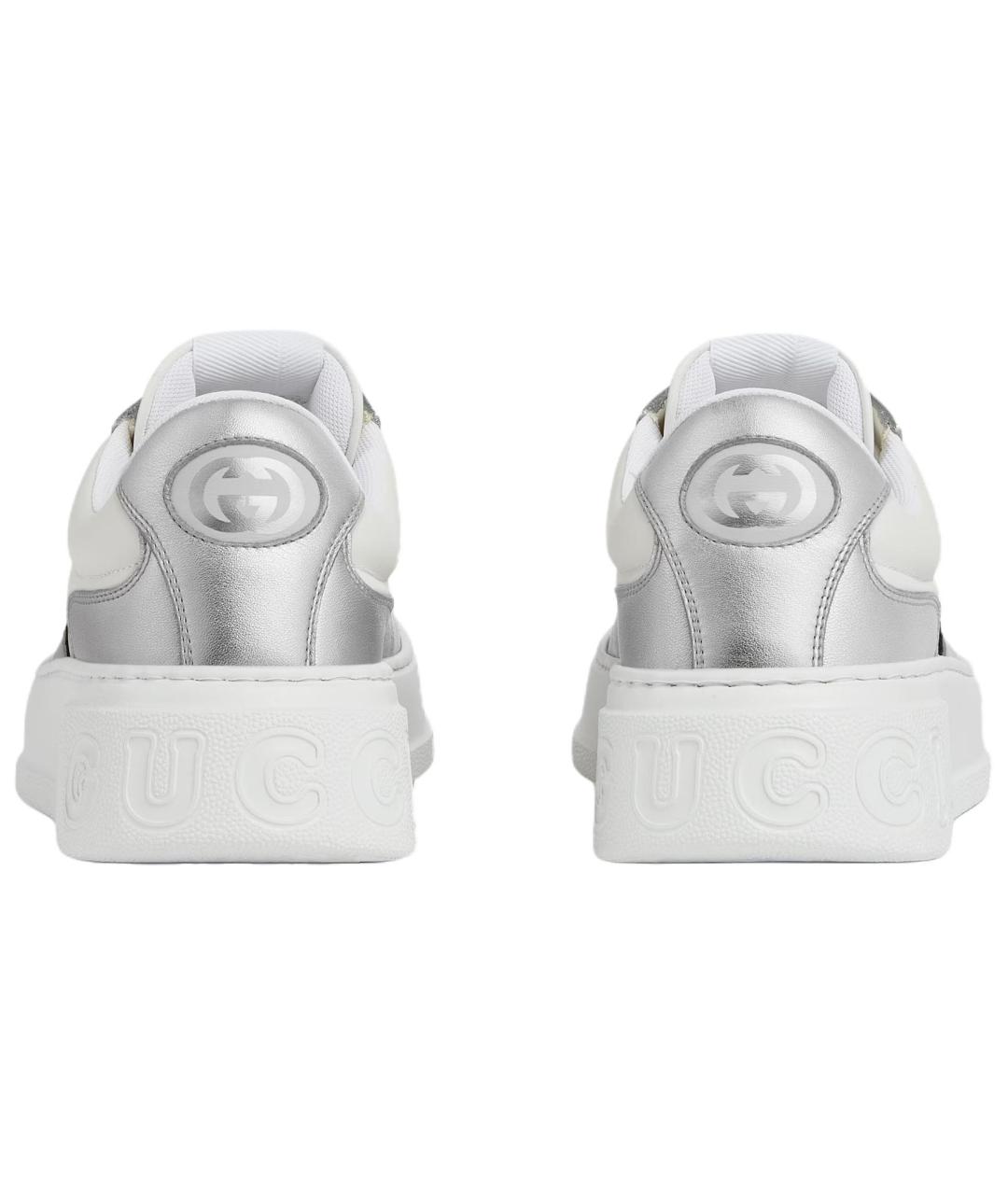 GUCCI Серебряные кожаные низкие кроссовки / кеды, фото 5