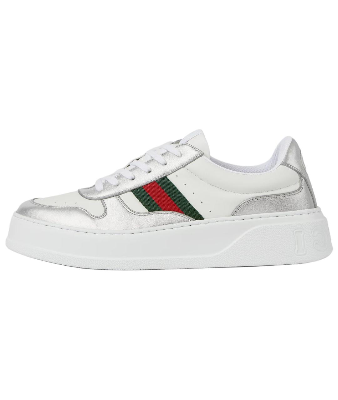 GUCCI Серебряные кожаные низкие кроссовки / кеды, фото 2