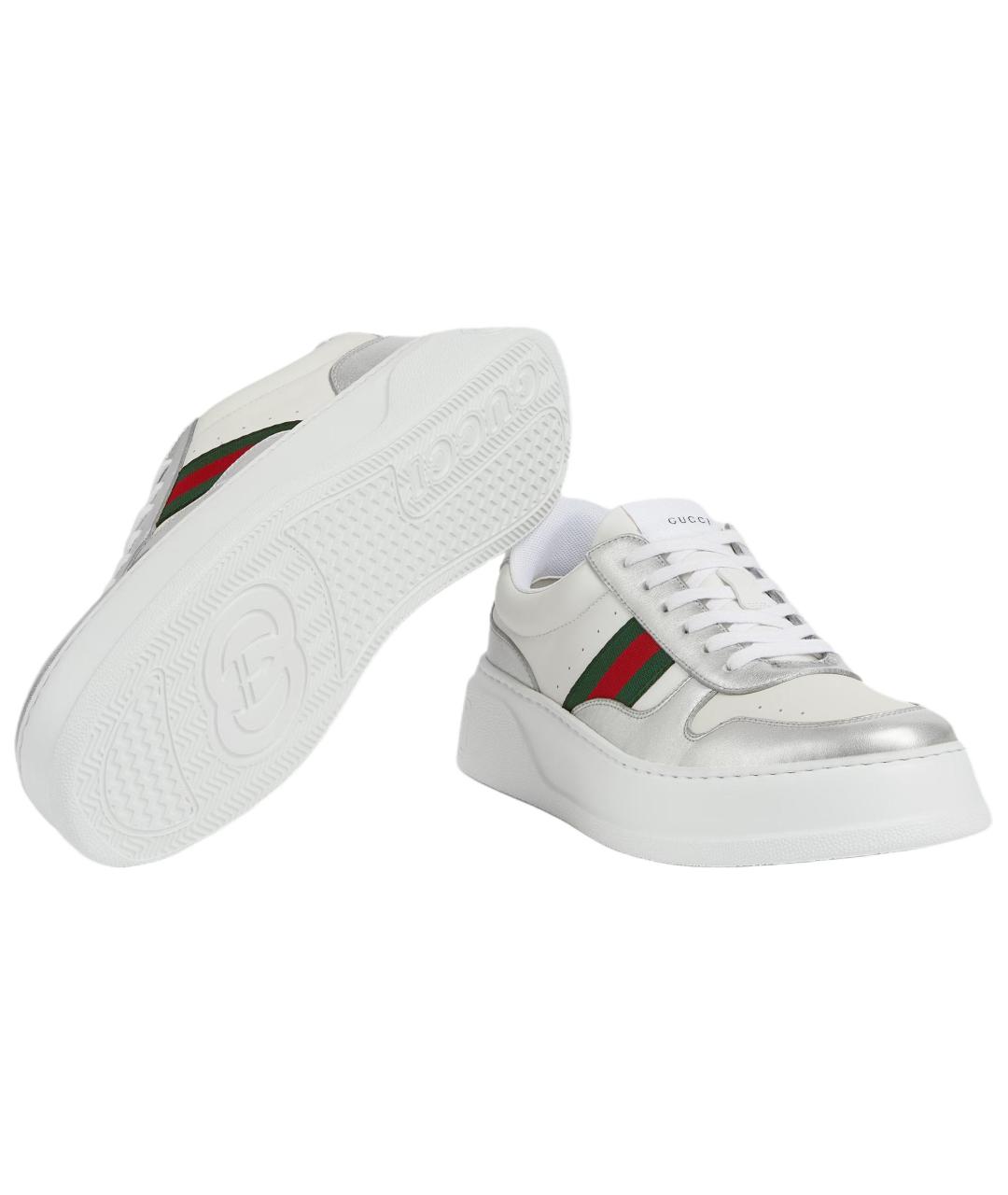 GUCCI Серебряные кожаные низкие кроссовки / кеды, фото 6