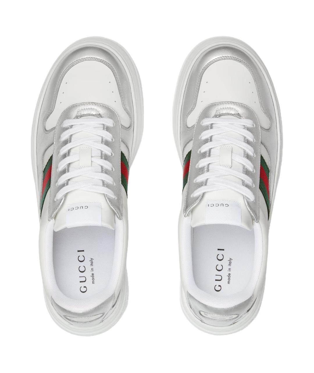 GUCCI Серебряные кожаные низкие кроссовки / кеды, фото 4