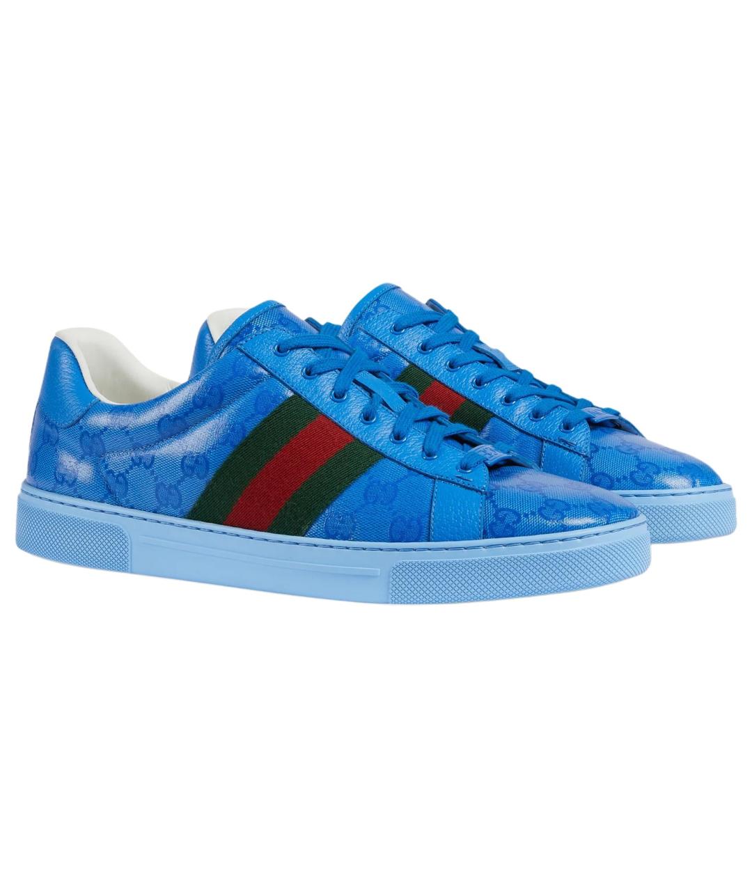 GUCCI Синие кожаные низкие кроссовки / кеды, фото 2