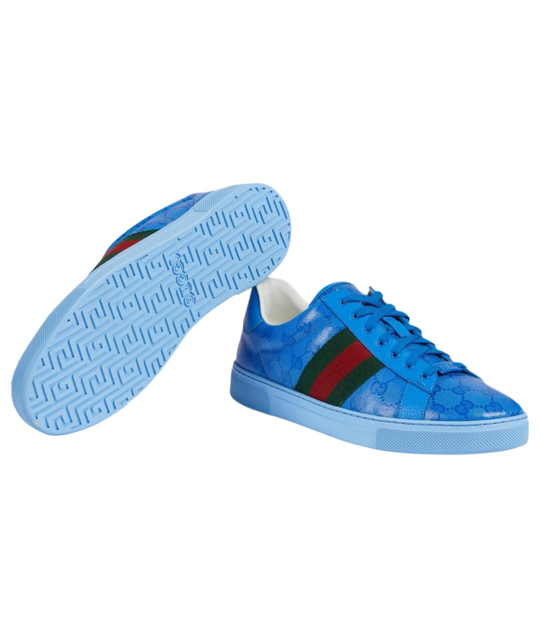 GUCCI Синие кожаные низкие кроссовки / кеды, фото 5