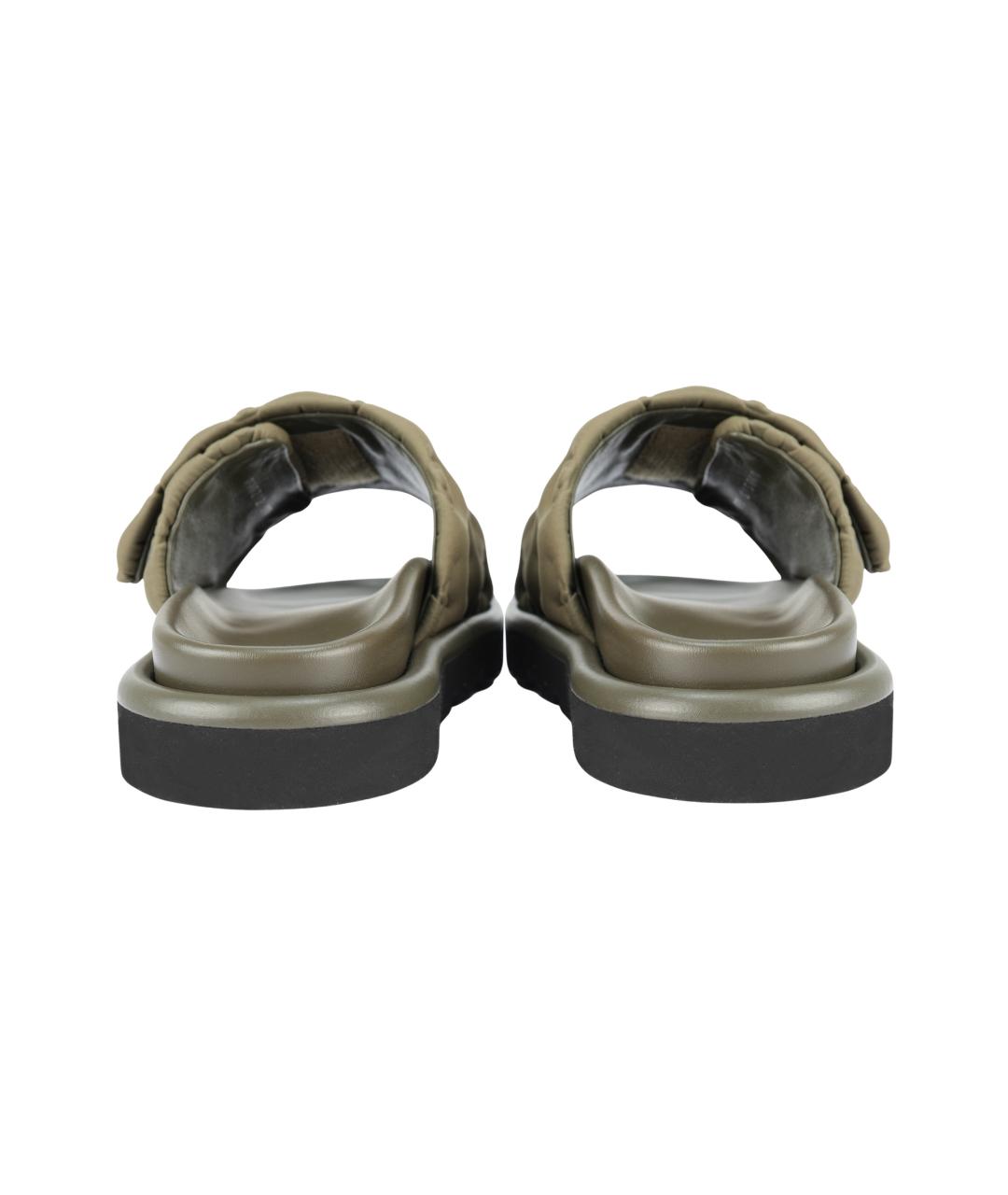 LOUIS VUITTON Хаки кожаные шлепанцы, фото 4