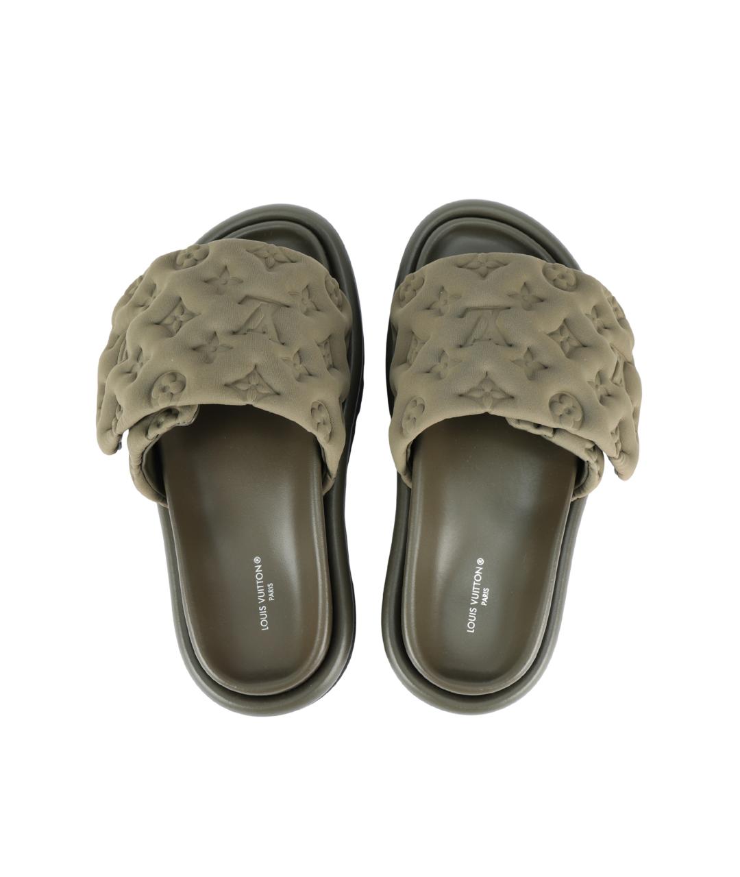 LOUIS VUITTON Хаки кожаные шлепанцы, фото 3
