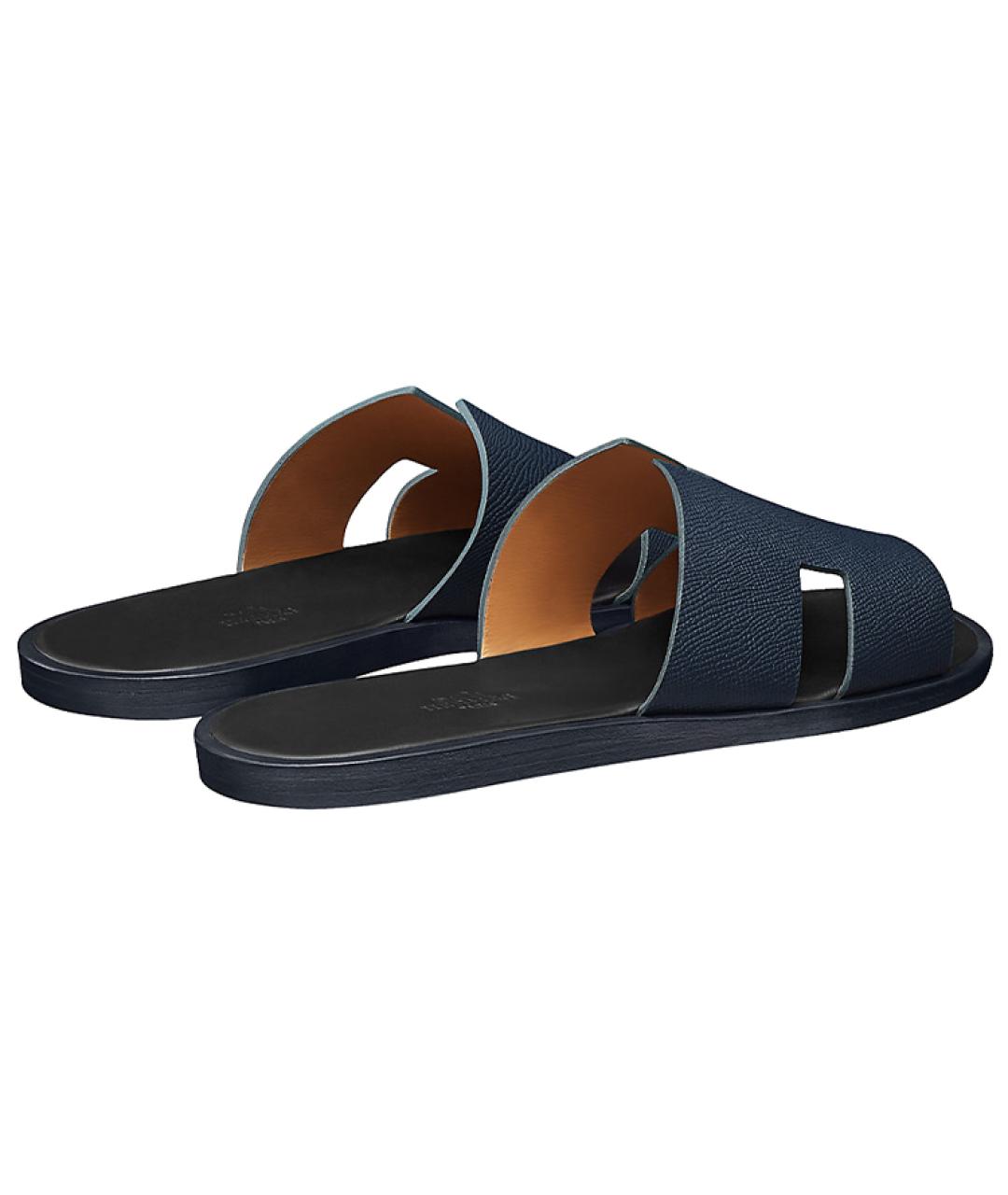 HERMES Синие кожаные шлепанцы, фото 5